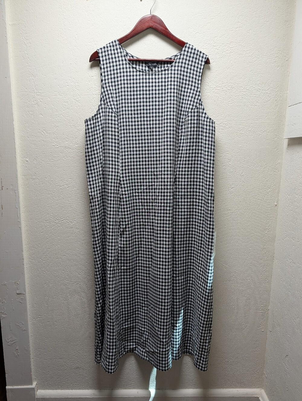 Way Michelle Black White Gingham Shift Midi Dress Sleeveless Lace-Up Back 22W
